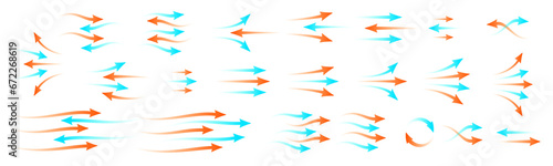 Red and blue arrows showing heat and cold. Arrow showing air flow circulation or recuperation