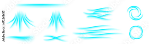 Set of blue flows showing cold air conditioner direction. Mesh gradient Isolated on transparent background element