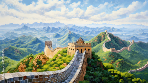 oil painting on canvas, The Great Wall of China. photo