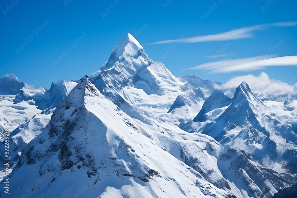 landscape of high moutains with snow covered ai generated art. 