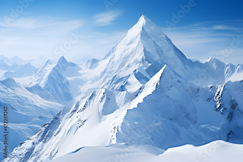 Mountain peaks covered with snow ai generated art.