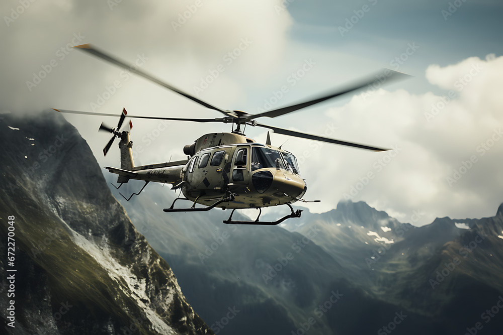 Helicopter flying inthe mountains, helicopter in mountain range, heli, rescue helicopter Helicopter flying inthe mountains, helicopter in mountain range, heli, rescue helicopter