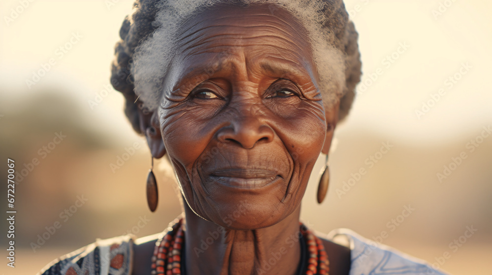 Portrait of an elderly African woman smiling and looking at camera. Portrait of an elderly African woman smiling and looking at camera.