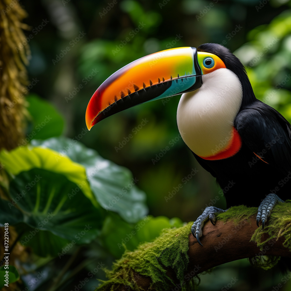 Fototapeta premium Exotic Toucan Amidst Lush Foliage