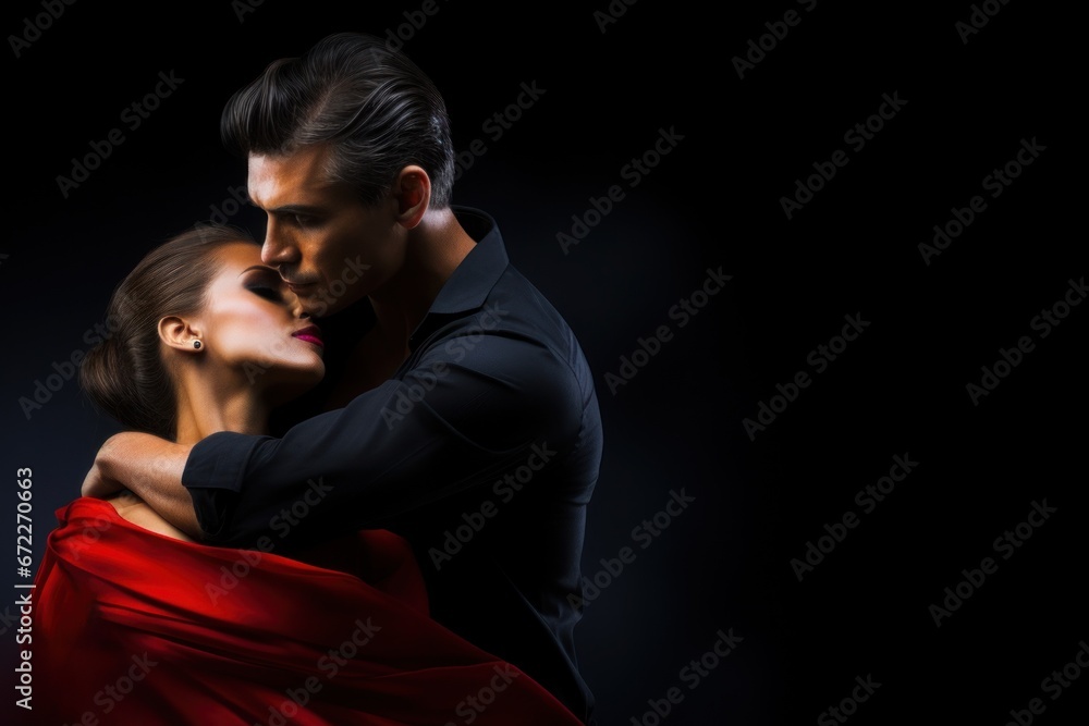 beautiful couple man and woman in red dress dancing tango beautiful couple man and woman in red dress dancing tango