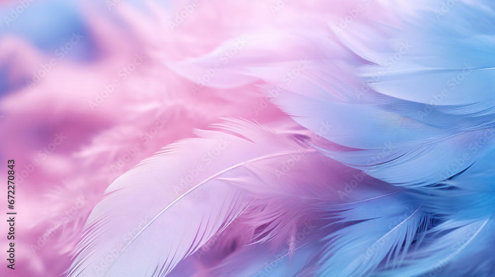 a close up of a blue and pink background with feathers. generative ai a close up of a blue and pink background with feathers. generative ai
