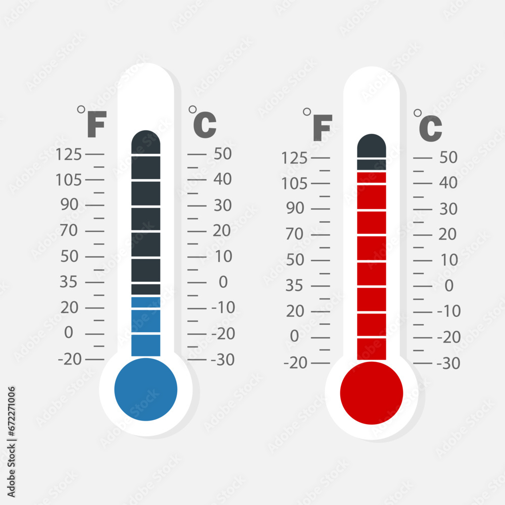 Celsius and Fahrenheit thermometers. Vector. - obrazy, fototapety, plakaty 
