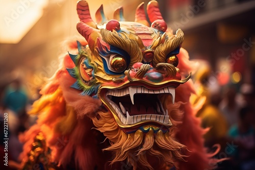 Desfile de dragón celebrando la entrada del año nuevo en China. Tradición. Año del dragón. 