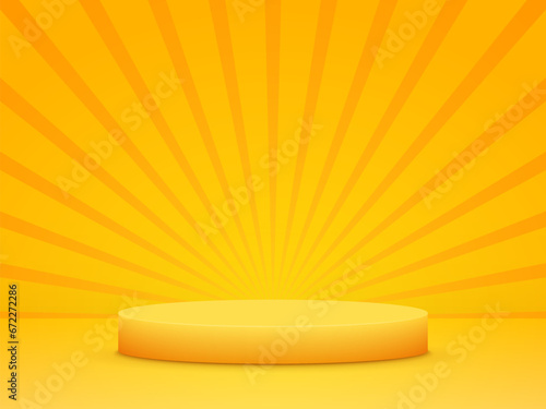 Orange podium with sun rays vintage style background design. Colorful rendering. Vector illustration 