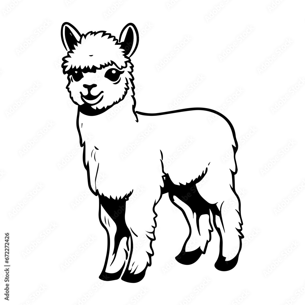 cute baby alpaca Monochrome illustration, llama silhouette design, Generative AI. cute baby alpaca Monochrome illustration, llama silhouette design, Generative AI.