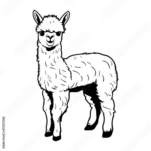 cute baby alpaca Monochrome illustration  llama silhouette design  Generative AI.