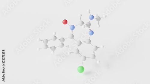 chlordiazepoxide molecule 3d, molecular structure, ball and stick model, structural chemical formula benzodiazepine photo
