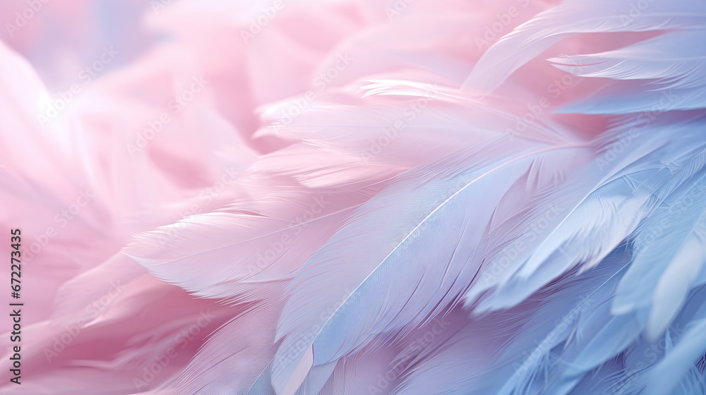  a close up of a pink and blue feather background with a blurry background.  generative ai