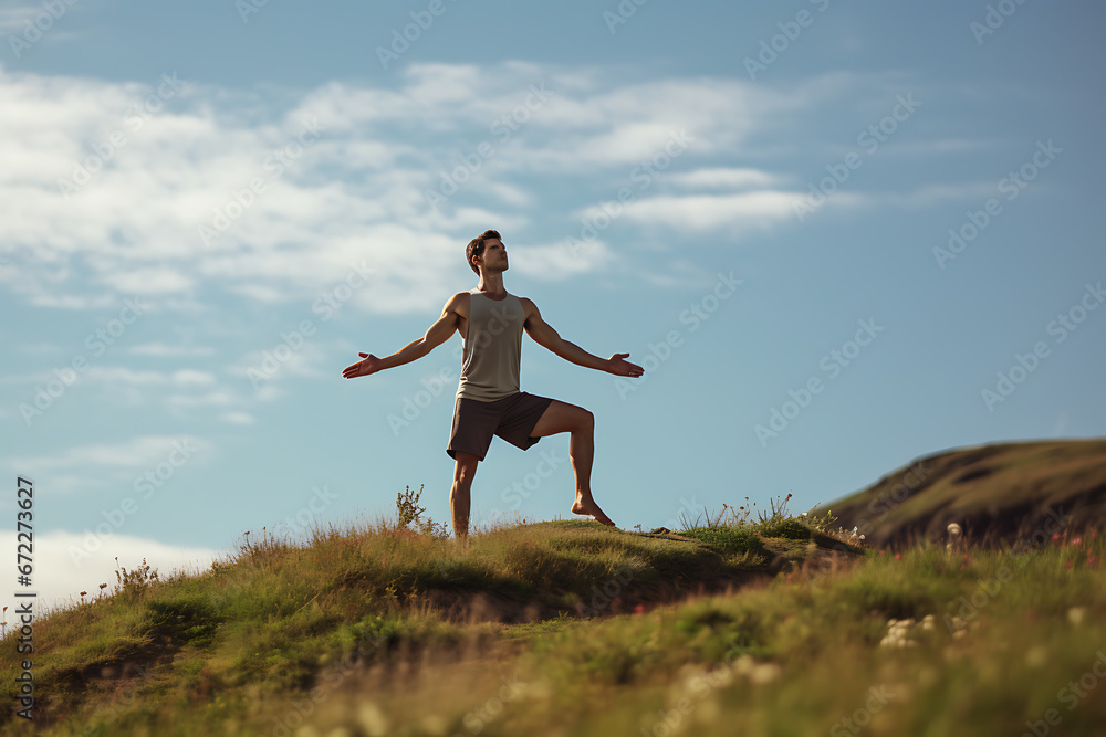 man making yoga on a hill, yoga, spiritual, make yoga everday man making yoga on a hill, yoga, spiritual, make yoga everday