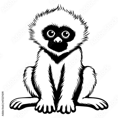 baby gibbon Monochrome illustration, cute baby gibbon silhouette design, Generative AI.