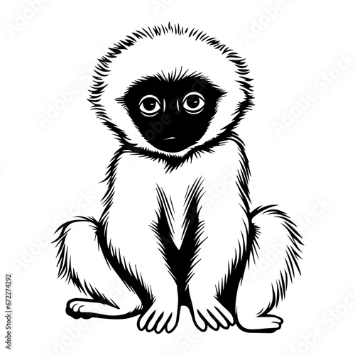 baby gibbon Monochrome illustration, cute baby gibbon silhouette design, Generative AI.