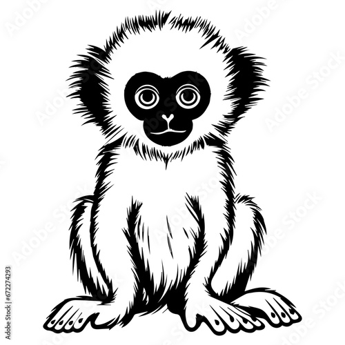 baby gibbon Monochrome illustration, cute baby gibbon silhouette design, Generative AI.