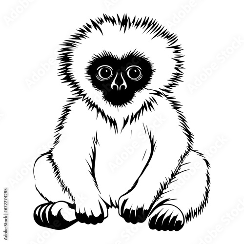baby gibbon Monochrome illustration, cute baby gibbon silhouette design, Generative AI.