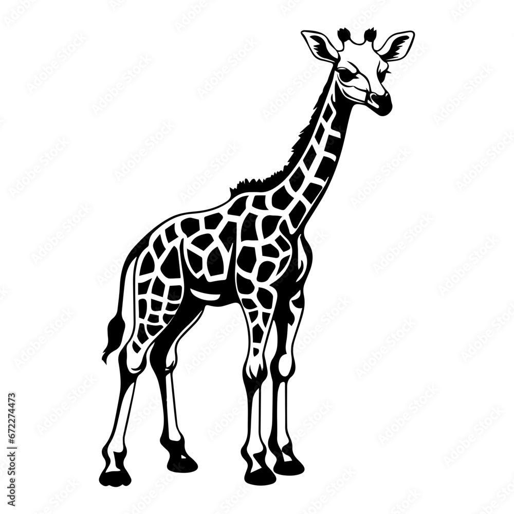 Fototapeta premium cute baby giraffe Monochrome illustration, Giraffe silhouette design, Generative AI.