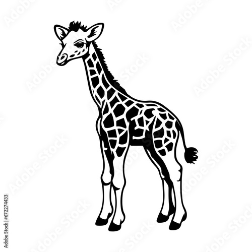 cute baby giraffe Monochrome illustration  Giraffe silhouette design  Generative AI.