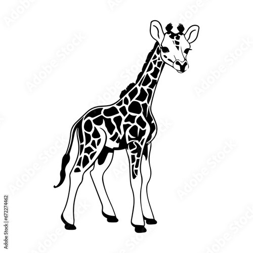 cute baby giraffe Monochrome illustration  Giraffe silhouette design  Generative AI.