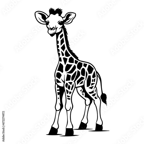 cute baby giraffe Monochrome illustration, Giraffe silhouette design, Generative AI.
