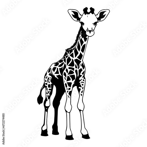 cute baby giraffe Monochrome illustration, Giraffe silhouette design, Generative AI.