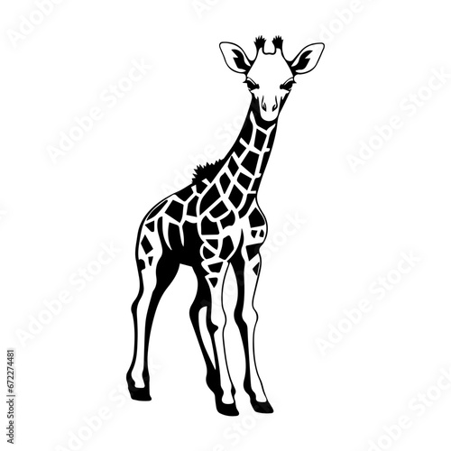 cute baby giraffe Monochrome illustration, Giraffe silhouette design, Generative AI.