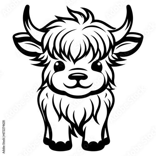 Cute baby highland cow, highland cow Vector Silhouette, Generative AI.