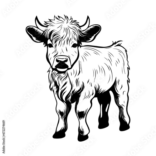 Cute baby highland cow, highland cow Vector Silhouette, Generative AI.