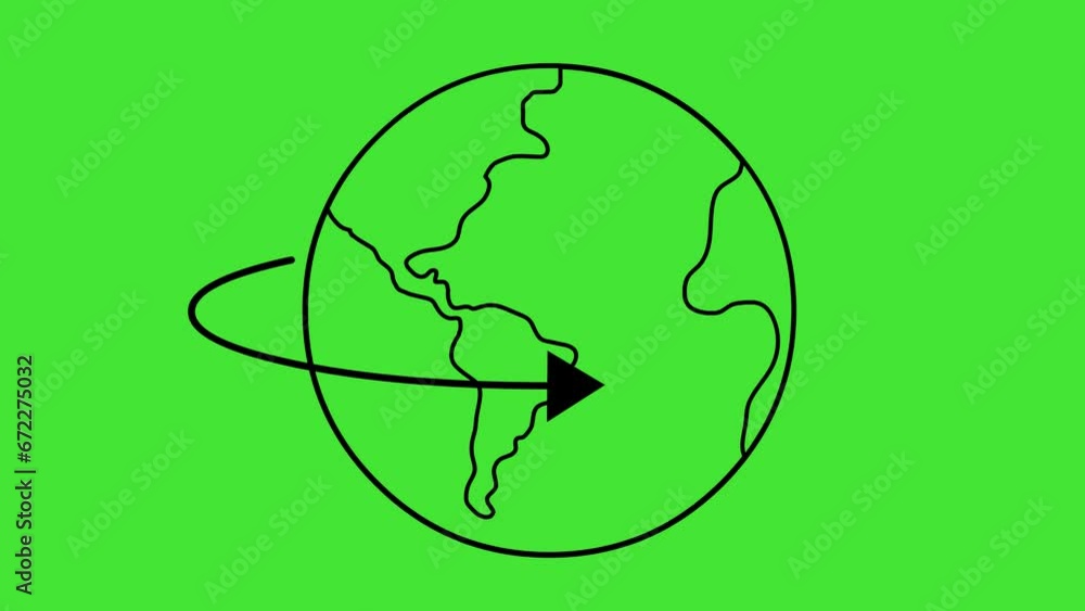 video animation concept icon planetary rotation, of an arrow moving around planet earth. On a green chroma key background video animation concept icon planetary rotation, of an arrow moving around planet earth. On a green chroma key background