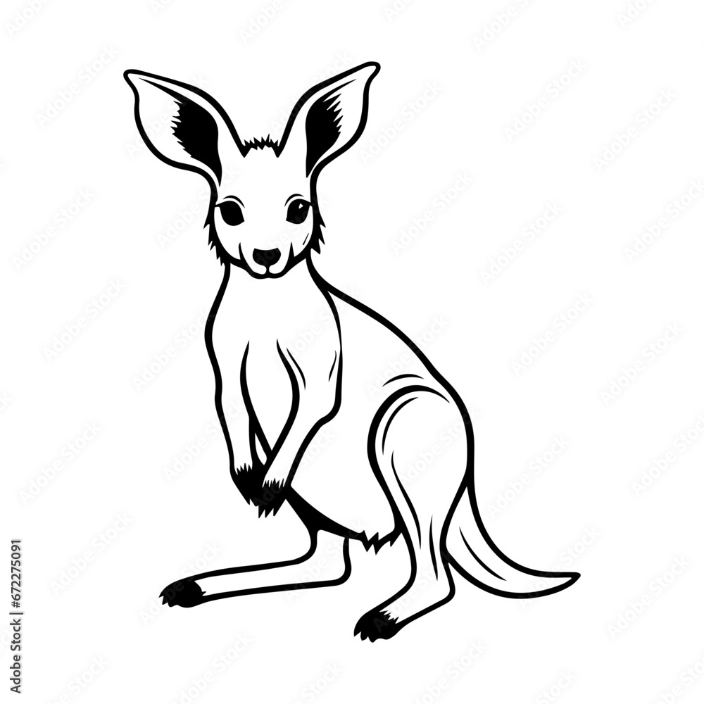 cute baby kangaroo Monochrome illustration, Kangaroo silhouette design, Generative AI. cute baby kangaroo Monochrome illustration, Kangaroo silhouette design, Generative AI.