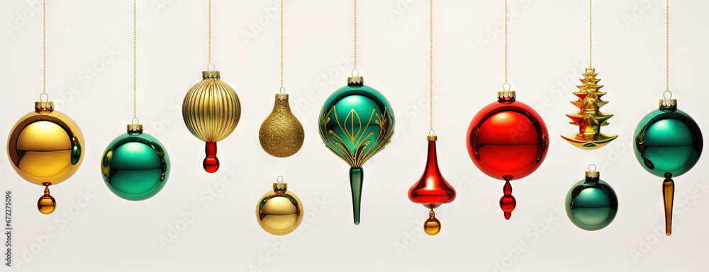 Shiny Christmas baubles in line. Collection of Xmas glass balls with ornament. Shiny Christmas baubles in line. Collection of Xmas glass balls with ornament.