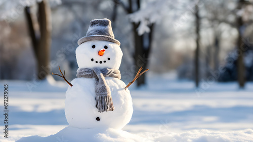 Snowman in the snow. Generative AI © James