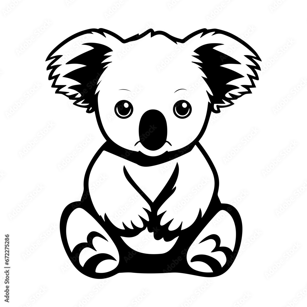 Fototapeta premium cute baby koala Monochrome illustration, Koala silhouette design, Generative AI.