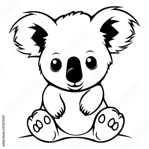 cute baby koala Monochrome illustration, Koala silhouette design, Generative AI.