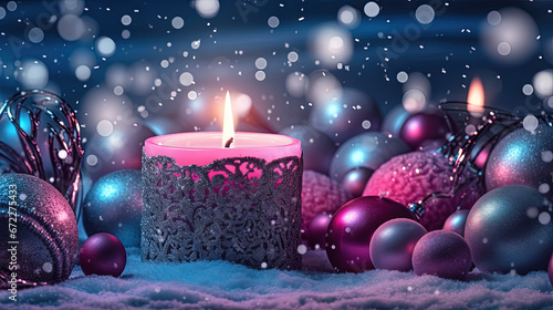 Christmas decoration with candles and baubles. Xmas card template with winter holidays ornament  candles and balls.