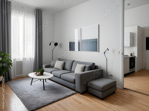 ultrarealistic studio apartment with medium shot hyper