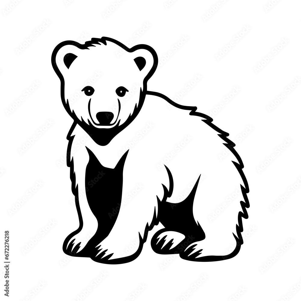 Naklejka premium cute baby polar bear Monochrome illustration, Polar bear silhouette design, Generative AI.