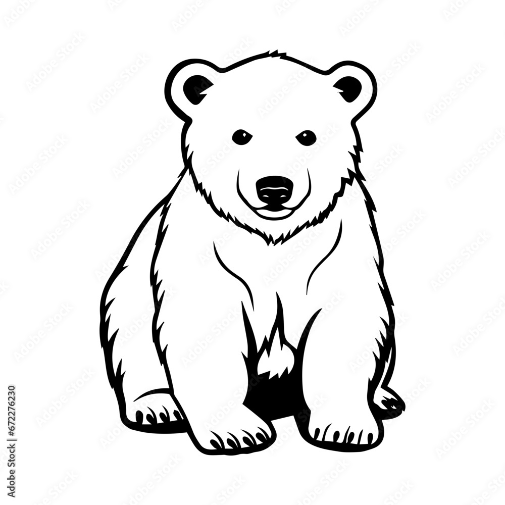 cute baby polar bear Monochrome illustration, Polar bear silhouette design, Generative AI. cute baby polar bear Monochrome illustration, Polar bear silhouette design, Generative AI.