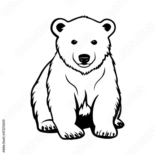 cute baby polar bear Monochrome illustration  Polar bear silhouette design  Generative AI.