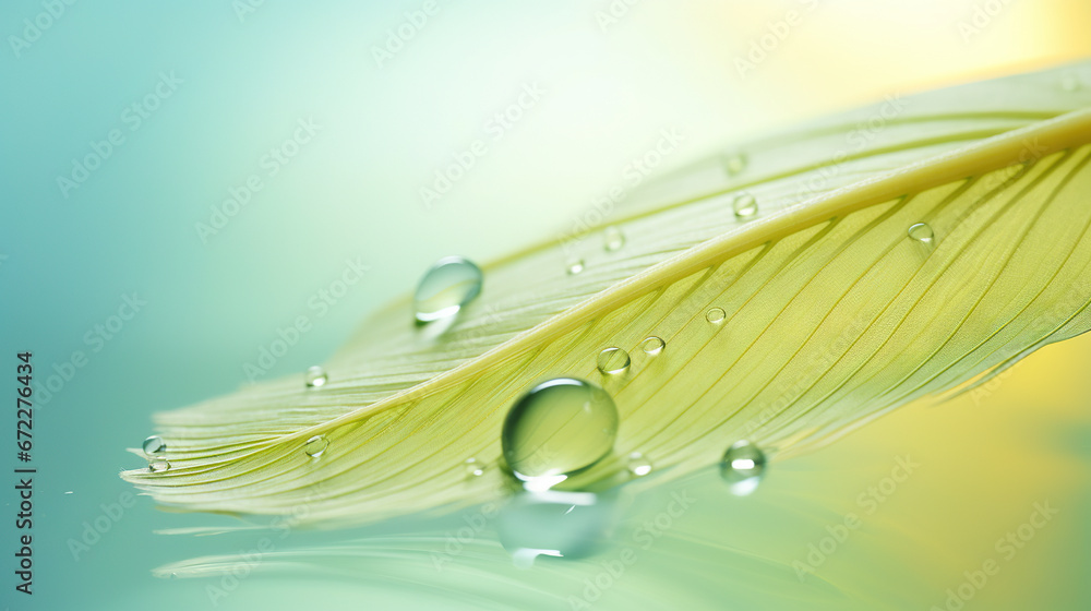a green leaf with water droplets on it's surface. generative ai a green leaf with water droplets on it's surface. generative ai