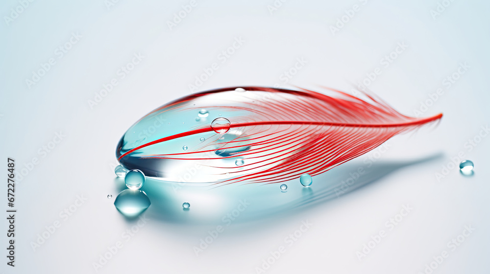 a water droplet with a red feather on top of it. generative ai a water droplet with a red feather on top of it. generative ai