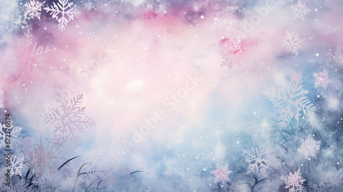  a painting of snow flakes on a blue and pink background.  generative ai © Shanti
