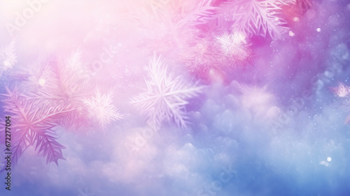  a blurry photo of snow flakes on a blue and pink background.  generative ai