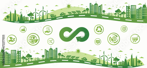 circular economy icon. The concept of eternity, endless and unlimited, circular economy for future growth of business and environment sustainable with flat design infographic, vector illustrator.