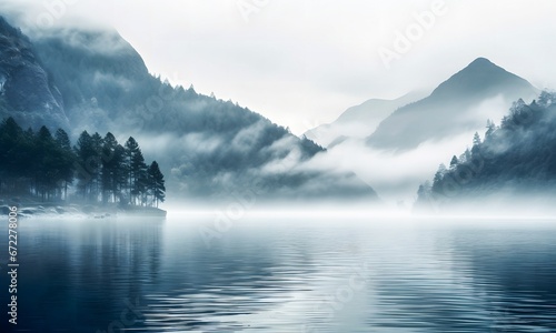 Tranquil Mountain Scenery With A Misty Panoramic Horizon And Blue Heavens 