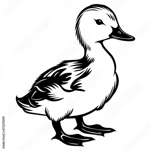 Cute baby duck, duckling Vector Silhouette, Generative AI.