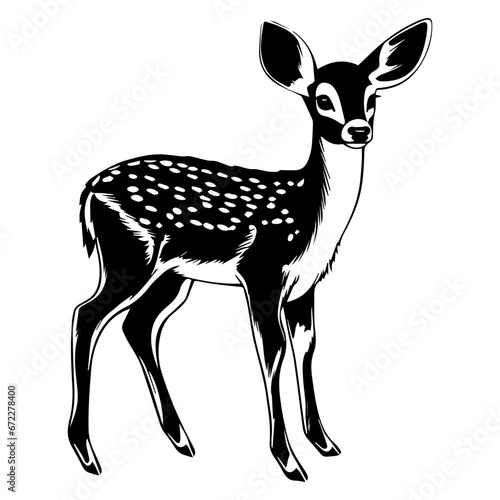 cute baby spotted deer fawn Monochrome illustration, deer silhouette design, Generative AI.