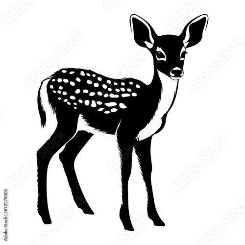 cute baby spotted deer fawn Monochrome illustration, deer silhouette design, Generative AI.